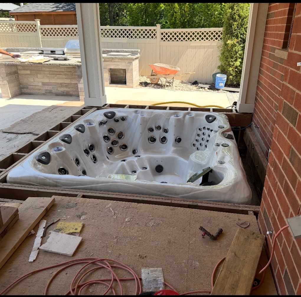 Hot tub placement in backyard patio